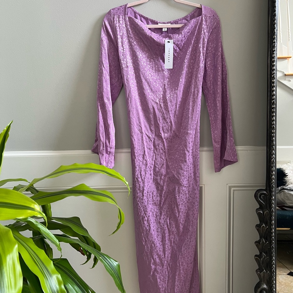 NWT Topshop Slip Long Sleeve Purple Dress Tie Back